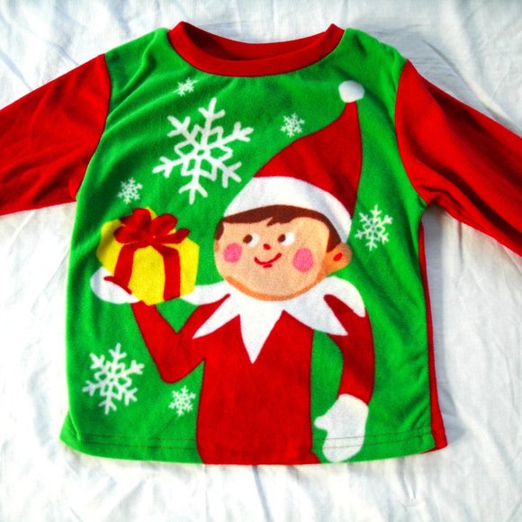 Elf On The Shelf Kids Pajama Top Christmas Fleece Red Green Long Sleeve Size 4T - Picture 1 of 11